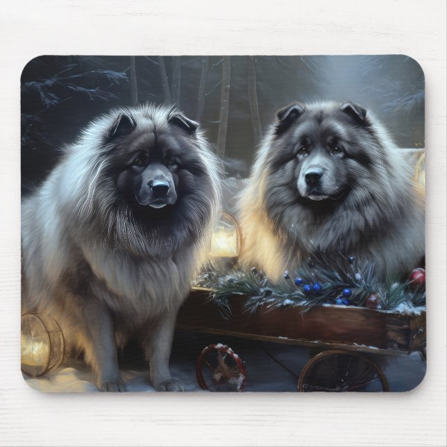 Keeshond Snowy Sleigh Christmas Decor Mouse Pad (Front)