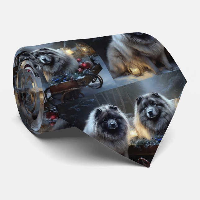 Keeshond Snowy Sleigh Christmas Decor Neck Tie (Rolled)