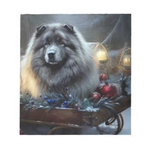 Keeshond Snowy Sleigh Christmas Decor Notepad