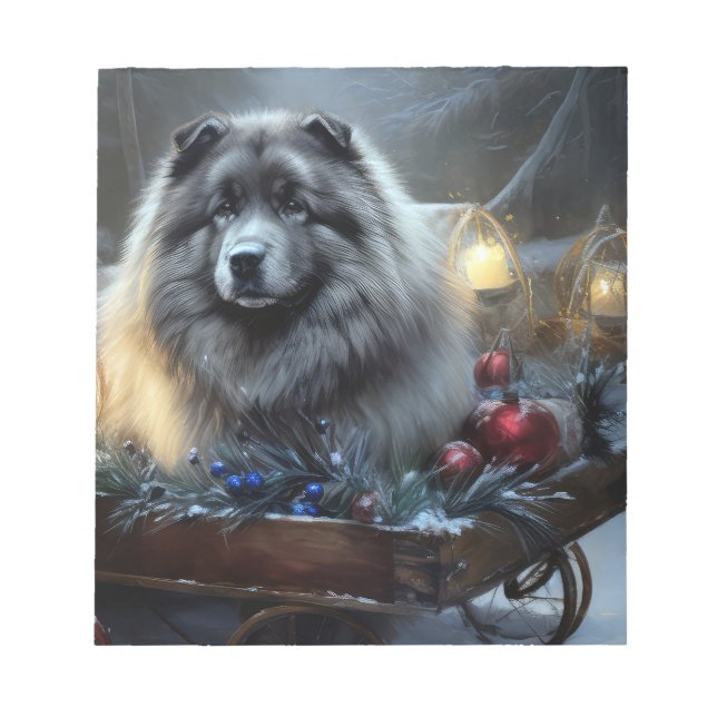 Keeshond Snowy Sleigh Christmas Decor Notepad (Front)