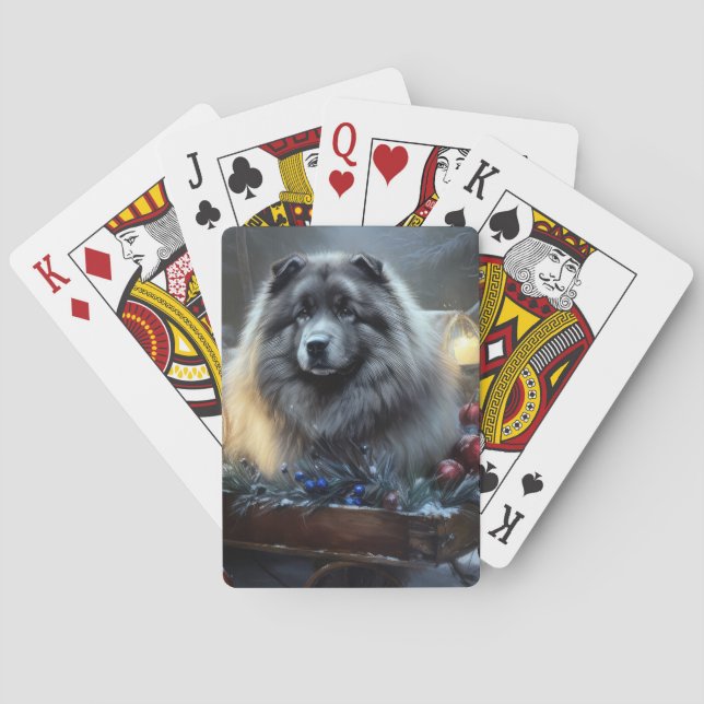 Keeshond Snowy Sleigh Christmas Decor Poker Cards (Back)