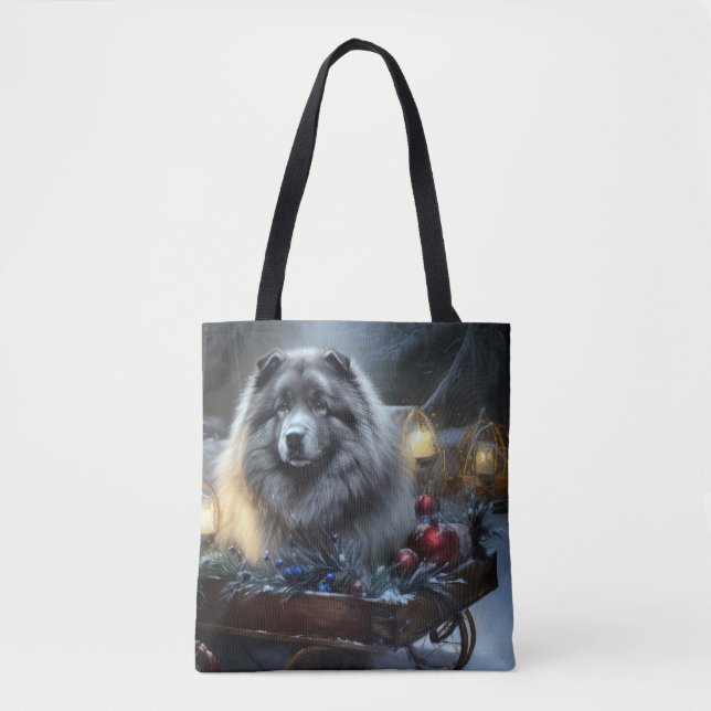 Keeshond Snowy Sleigh Christmas Decor Tote Bag (Front)