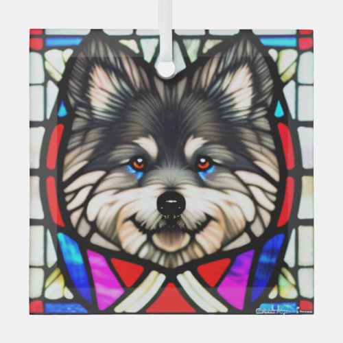 Keeshond Stained Glass Glass Ornament