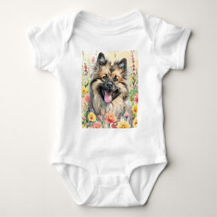 Keeshond Watercolor Baby Bodysuit