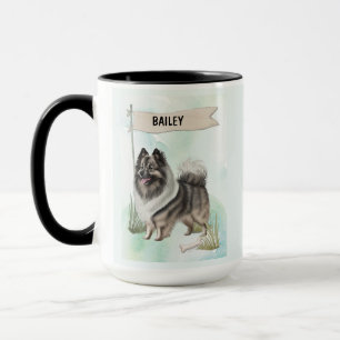 Keeshond Watercolor Personalized Dog Mug
