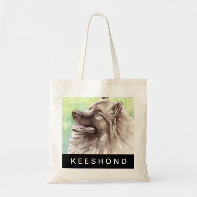 Keeshond Watercolor Portrait Tote Bag (Front)