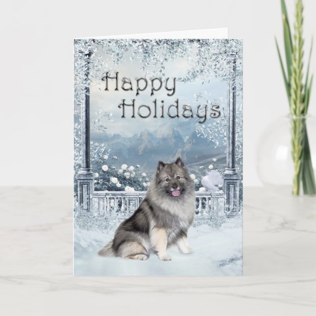 Keeshond Winter Holiday Card (Front)