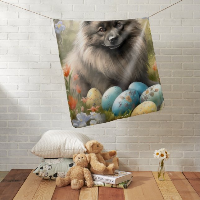 Keeshond with Easter Eggs Baby Blanket (In Situ)