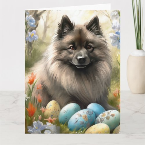 Keeshond with Easter Eggs Card