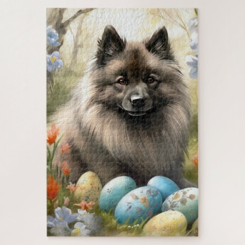 Keeshond with Easter Eggs Jigsaw Puzzle