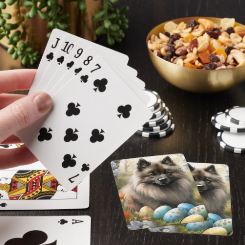 Keeshond with Easter Eggs Playing Cards