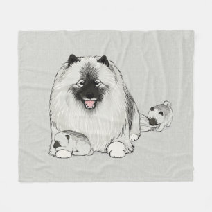 Keeshond with Puppies Cute Keesie Dog Family Fleece Blanket