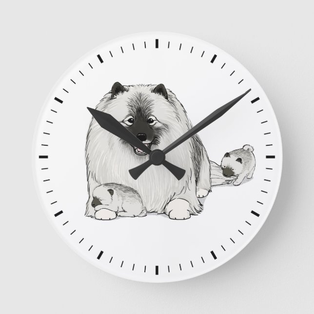 Keeshond with Puppies Cute Keesie Dogs Round Clock (Front)