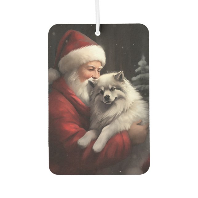 Keeshond With Santa Claus Festive Christmas Air Freshener (Front)