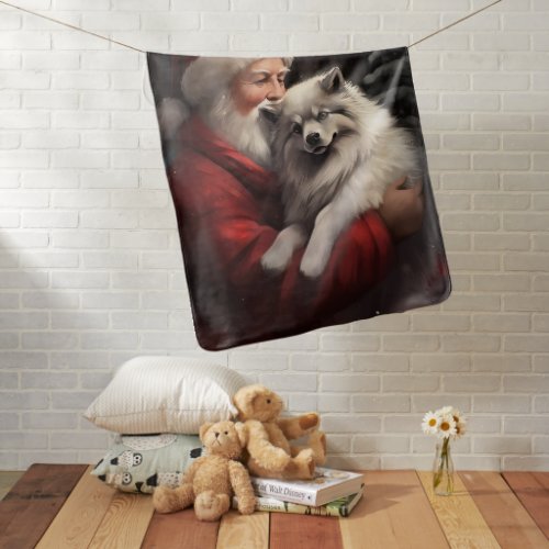 Keeshond With Santa Claus Festive Christmas Baby Blanket