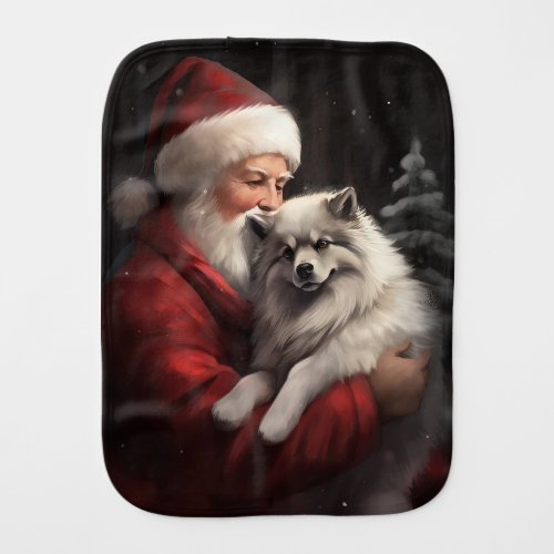 Keeshond With Santa Claus Festive Christmas Baby Burp Cloth