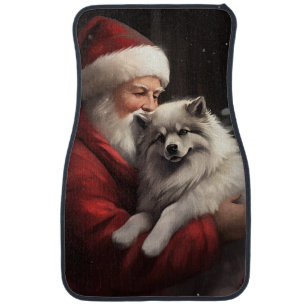 Keeshond With Santa Claus Festive Christmas Car Floor Mat