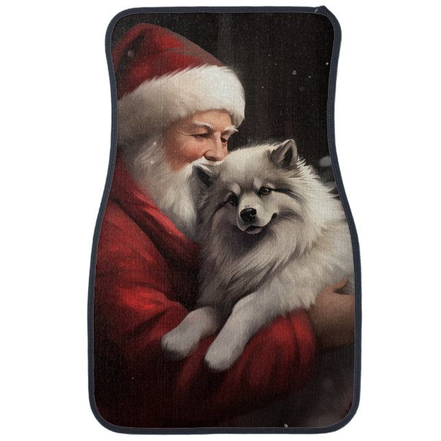Keeshond With Santa Claus Festive Christmas Car Floor Mat (Front)