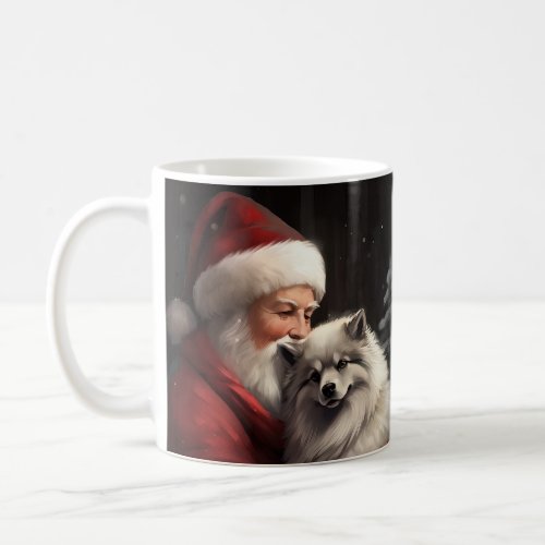 Keeshond With Santa Claus Festive Christmas Coffee Mug