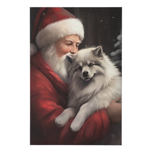 Keeshond With Santa Claus Festive Christmas Faux Canvas Print