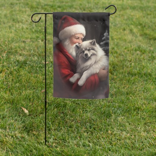 Keeshond With Santa Claus Festive Christmas Garden Flag