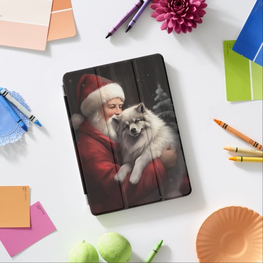 Keeshond With Santa Claus Festive Christmas iPad Air Cover