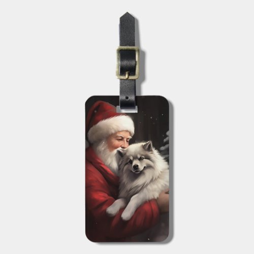 Keeshond With Santa Claus Festive Christmas Luggage Tag