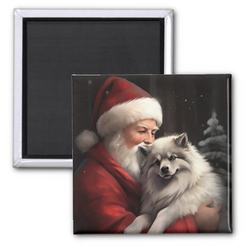 Keeshond With Santa Claus Festive Christmas Magnet