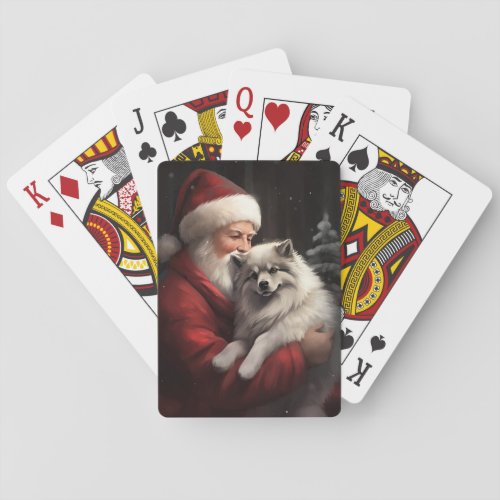Keeshond With Santa Claus Festive Christmas Poker Cards