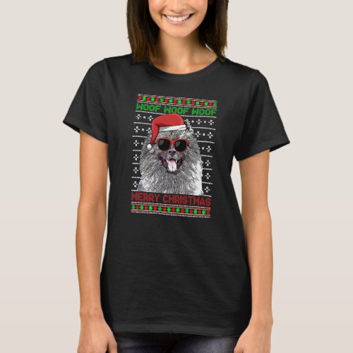 Keeshonden Dog Funny Woof Merry Christmas T_Shirt