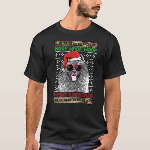 Keeshonden Dog Funny Woof Merry Christmas T_Shirt