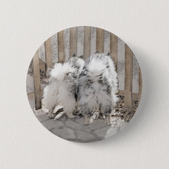 Keeshonds at the Gate Painting - Original Dog Art Button (Front)