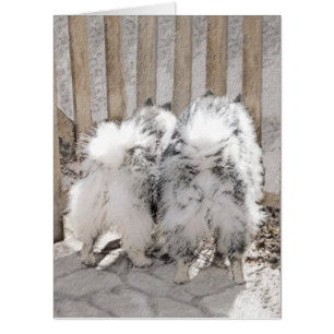 Keeshonds at the Gate Painting - Original Dog Art Card