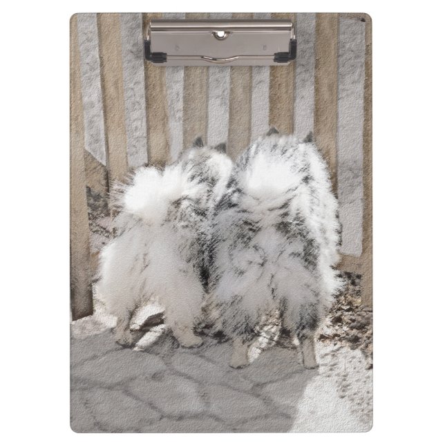 Keeshonds at the Gate Painting - Original Dog Art Clipboard (Front)