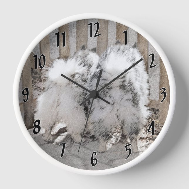 Keeshonds at the Gate Painting - Original Dog Art Clock (Front)