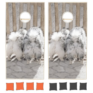 Keeshonds at the Gate Painting - Original Dog Art Cornhole Set