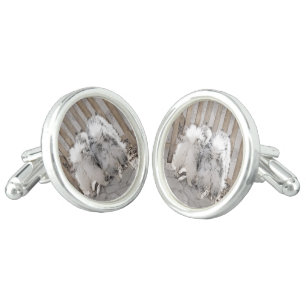 Keeshonds at the Gate Painting - Original Dog Art Cufflinks