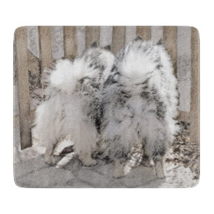 Keeshonds at the Gate Painting - Original Dog Art Cutting Board