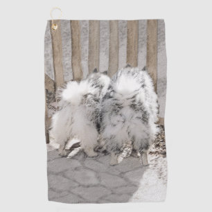 Keeshonds at the Gate Painting - Original Dog Art Golf Towel
