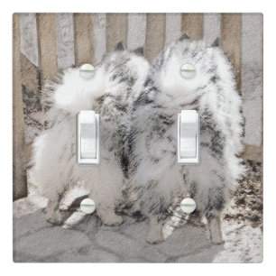 Keeshonds at the Gate Painting - Original Dog Art Light Switch Cover
