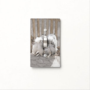 Keeshonds at the Gate Painting - Original Dog Art Light Switch Cover
