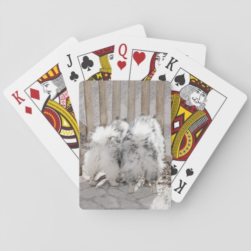 Keeshonds at the Gate Painting _ Original Dog Art Playing Cards