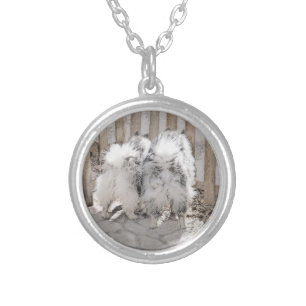 Keeshonds at the Gate Painting - Original Dog Art Silver Plated Necklace