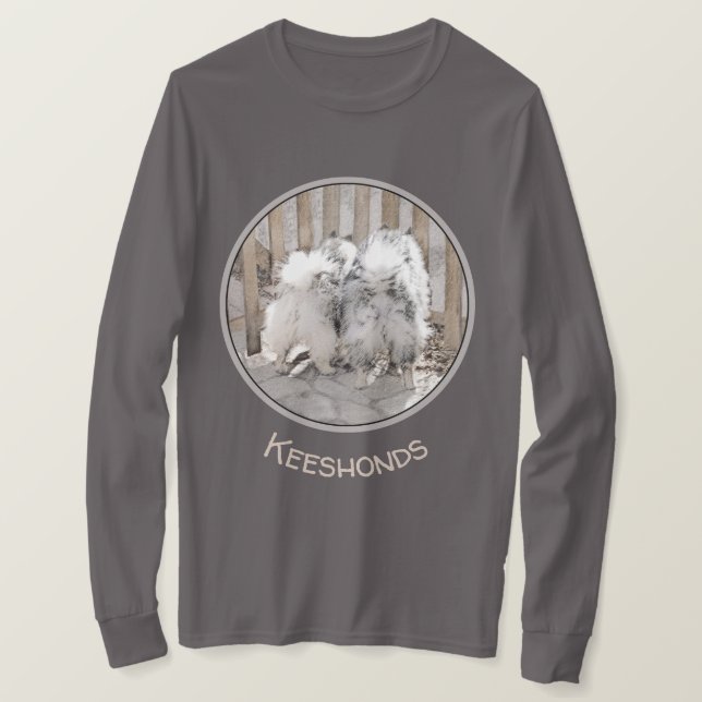 Keeshonds at the Gate Painting - Original Dog Art T-Shirt (Design Front)