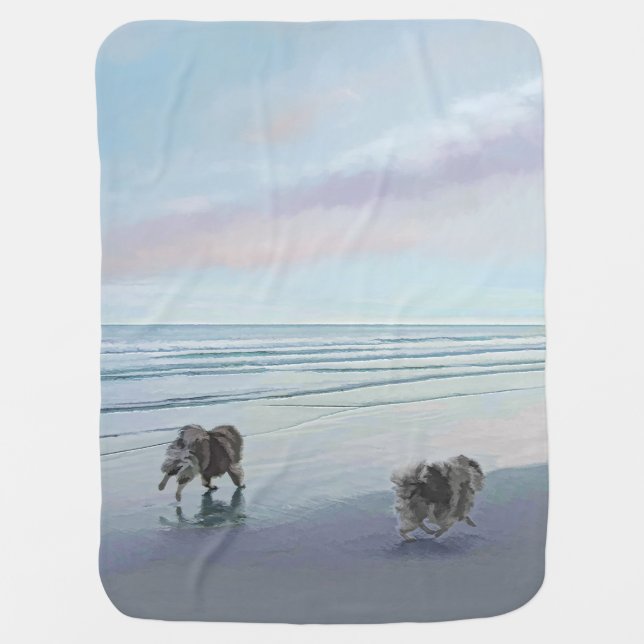 Keeshonds at the Seashore Painting Dog Art Baby Blanket (Front)