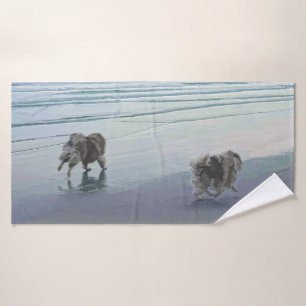Keeshonds at the Seashore Painting Dog Art Bath Towel Set