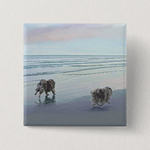 Keeshonds at the Seashore Painting Dog Art Button