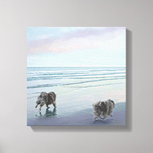 Keeshonds at the Seashore Painting Dog Art Canvas Print
