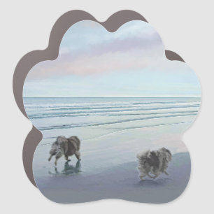 Keeshonds at the Seashore Painting Dog Art Car Magnet