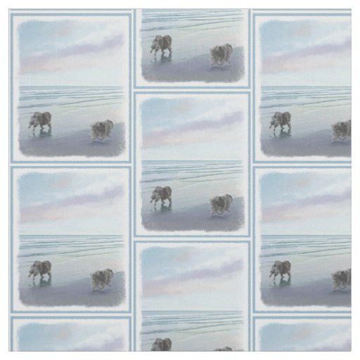 Keeshonds at the Seashore Painting Dog Art Fabric